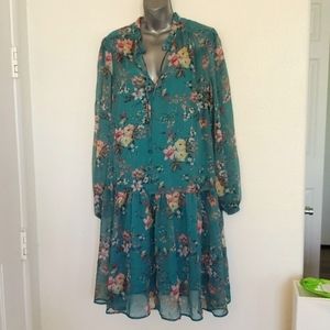 MAEVE by Anthropologie sz 1X beautiful floral ruffled dress with matching liner